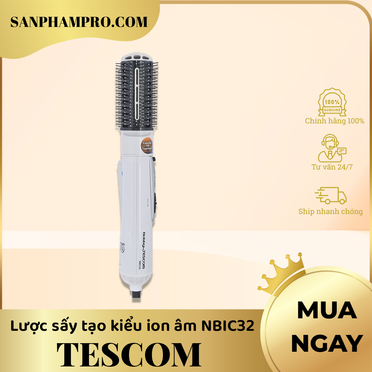 Lược sấy tạo kiểu bổ sung ion âm Tescom NBIC32